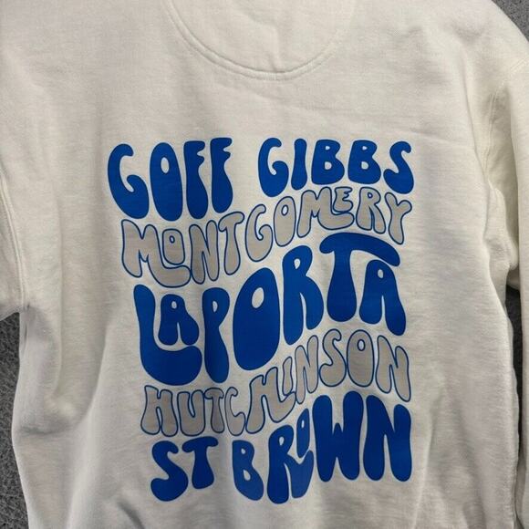 Detroit Sweatshirt Women's Medium White Blue Graphic Crewneck Spellout Football - Picture 9 of 10